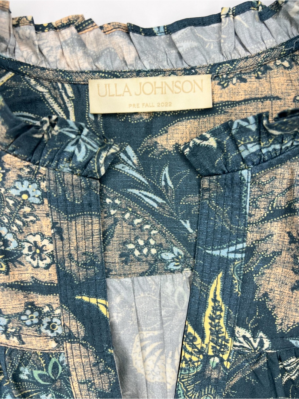 Ulla Johnson Lei Top Weimea Blue Floral Ruffle Sleeve Cotton Blouse size 6 - Picture 5 of 7